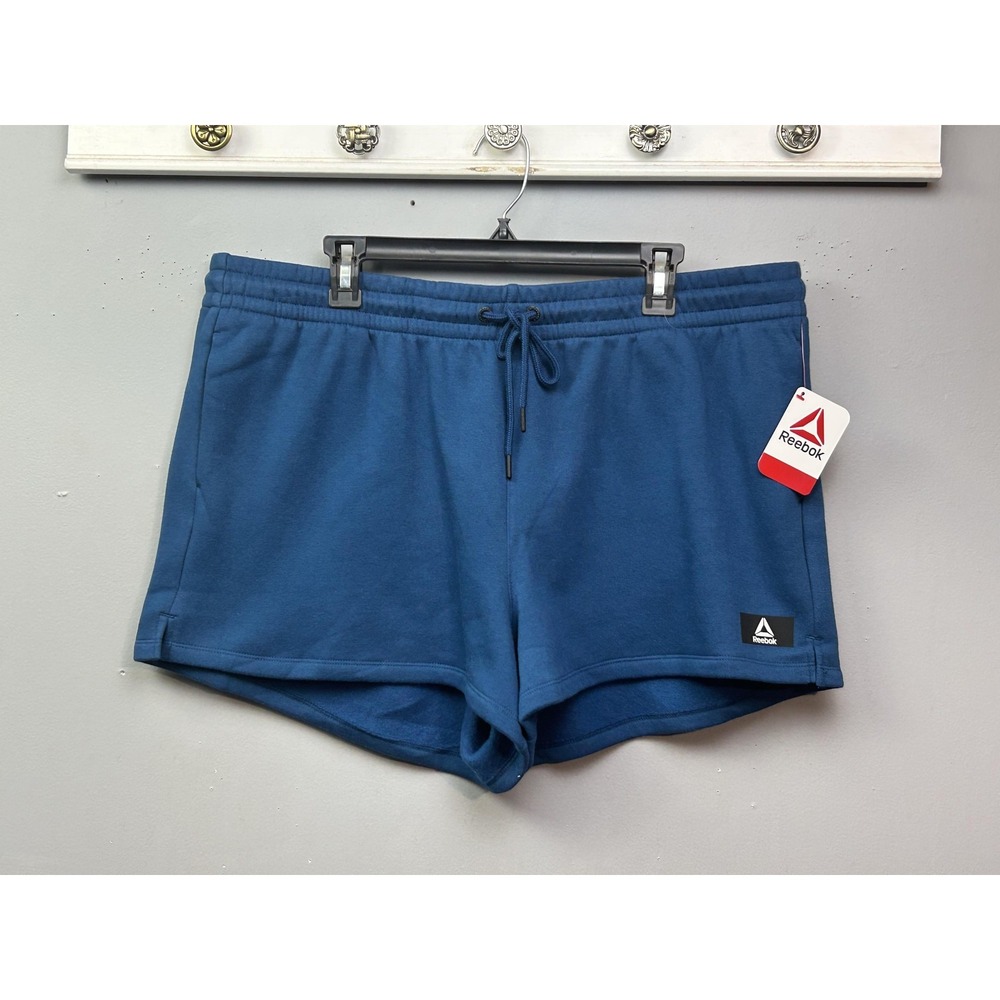 Reebok Shorts Womens 2XL Blue Relaxed Short Fleece Drawstring Athletic Lounge